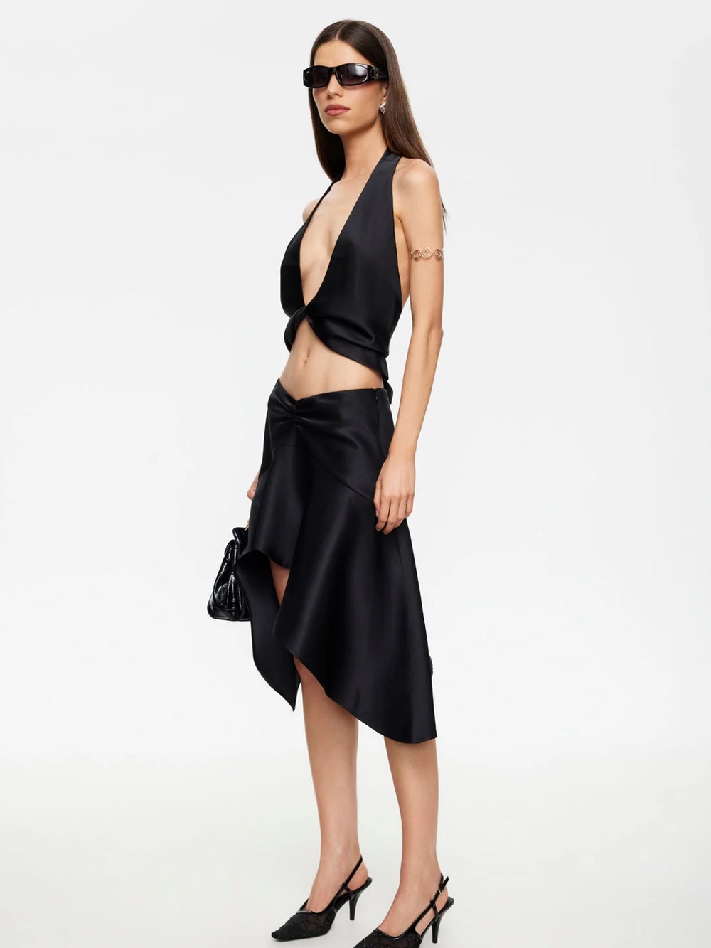 LIONESS | GLOSS MIDI SKIRT | NOIR | 1K